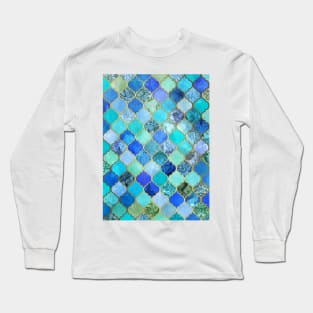 Cool Jade & Icy Mint Decorative Moroccan Tile Pattern Long Sleeve T-Shirt